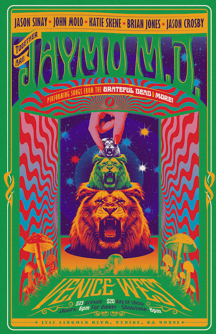 Jaymo MD is Jason Sinay, John Molo, Katie Skene, Brian Robert Jones, and Jason Crosby playing Mostly Dead tunes at the Venice West on July 17, 2025