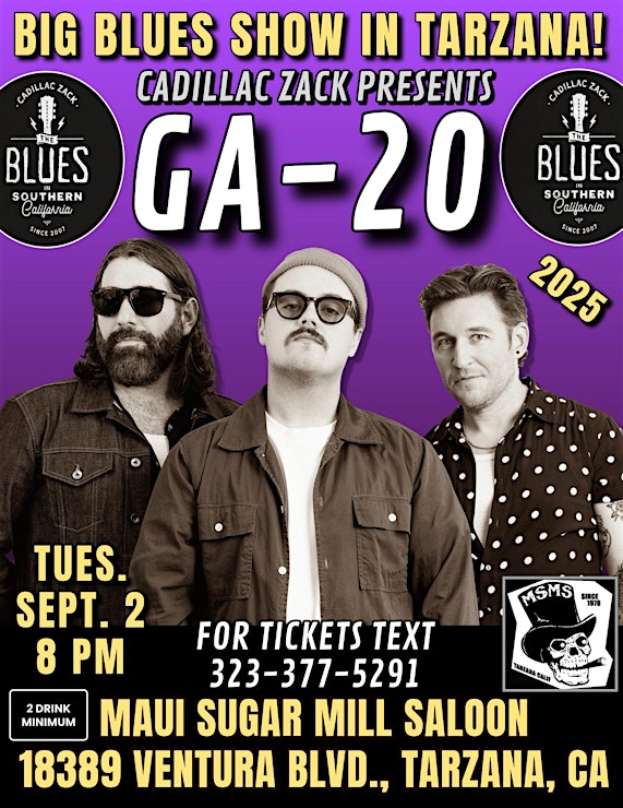 Blues sensations GA-20 come to the Maui Sugar Mill Saloon on Tuesday, September 2nd, 2025